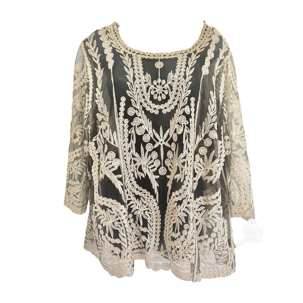 American Rag Cie Embroidered Black Mesh Tunic Sz 2X NWT
